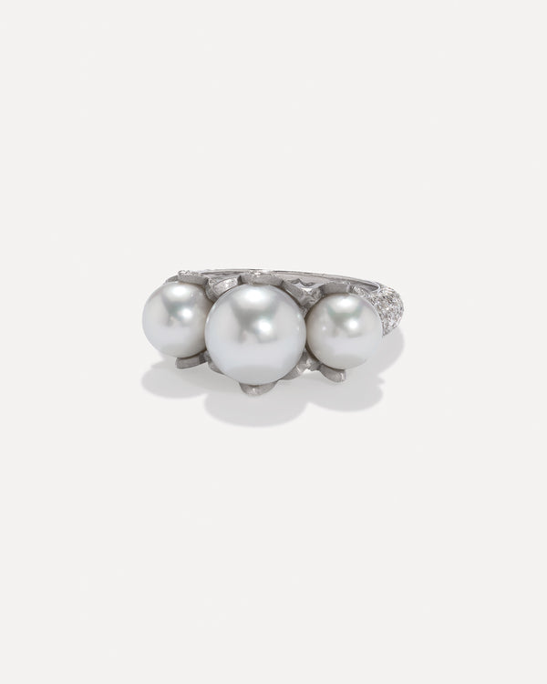 Irene Neuwirth Pearl Blossom Pavé Mixed Ring 18k White Gold