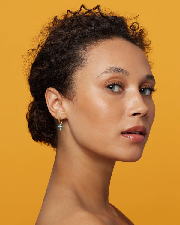 Irene Neuwirth Petite Diamond Immaculate Cross Jeweled Huggies 18k Gold