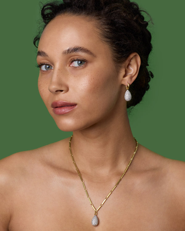 Irene Neuwirth Puffed Gold Full Pavé Drop Faceted Necklace 18K Gold