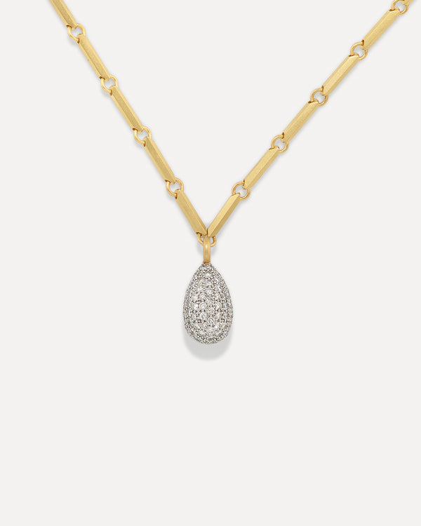 irene neuwirth Puffed Gold Full Pavé Drop Faceted Necklace 18K Gold