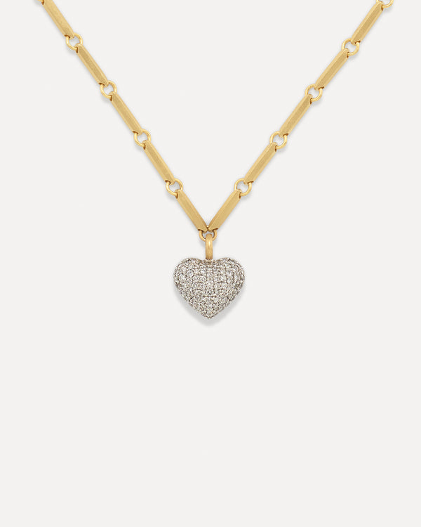 irene neuwirth Puffed Gold Full Pavé Love Faceted Necklace 18K Gold