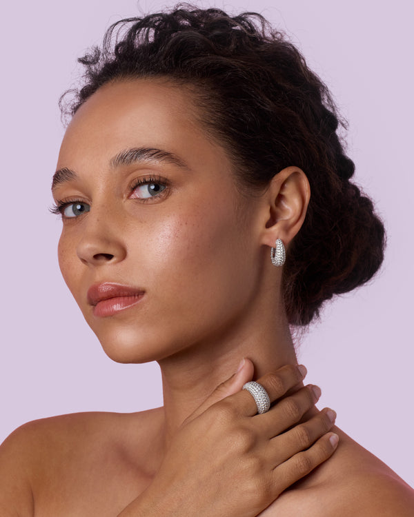 Irene Neuwirth Puffed Gold Pavé Huggies 18k White Gold