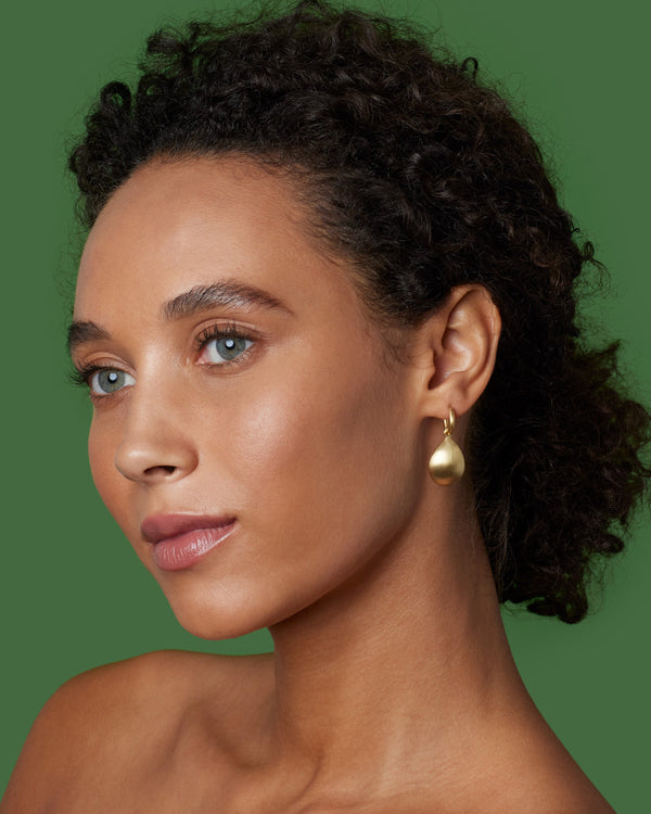 Irene Neuwirth Puffed Gold Pear Drop Jeweled Huggies 18k Yellow Gold