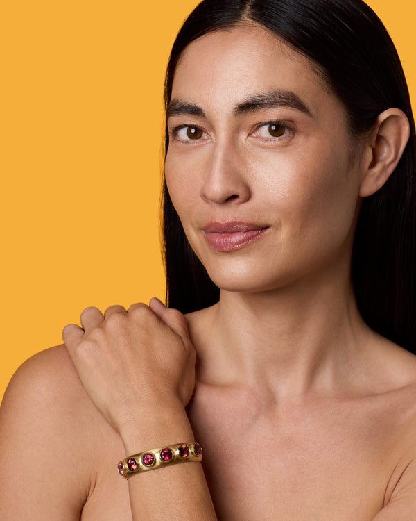 Irene Neuwirth Round Stone Gemmy Puffed Gold Cuff 18k Yellow Gold