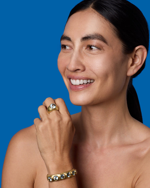 Irene Neuwirth Round Stone Gemmy Puffed Gold Cuff 18k Yellow Gold