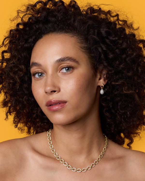 Irene Neuwirth Small Puffed Gold Full Pavé Drop Jeweled Huggies 18K Gold