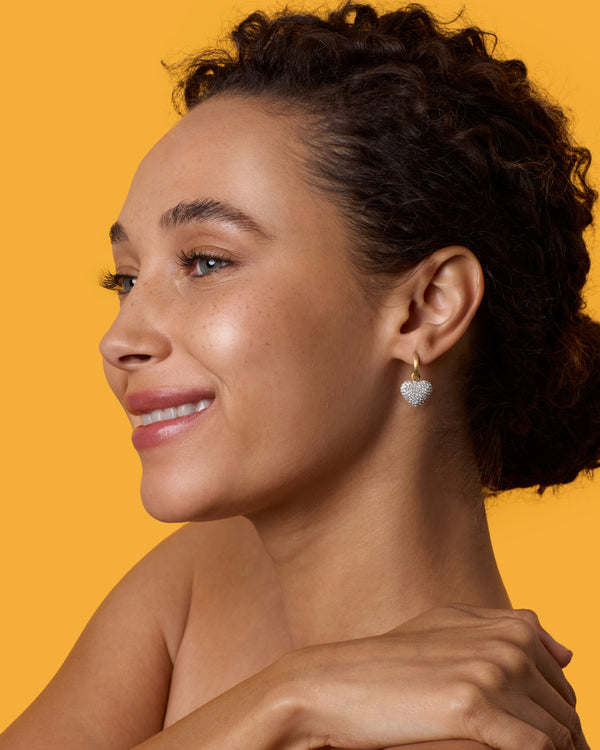 Irene Neuwirth Small Puffed Gold Full Pavé Love Jeweled Huggies 18K Gold