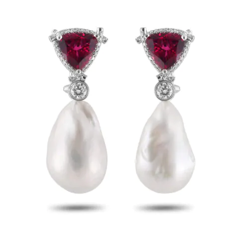 Irfé IRFE Baroque Pearl Diamond Ruby Earrings
