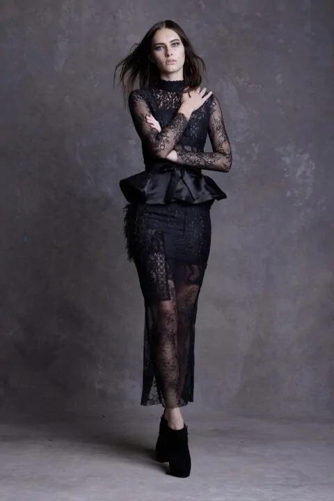 Irfé IRFE Black Patchwork Lace Evening Dress