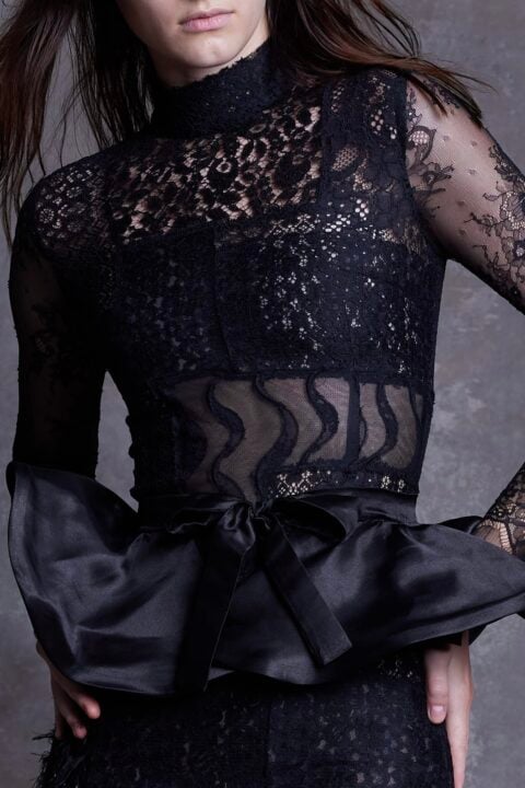 Irfé IRFE Black Patchwork Lace Evening Dress