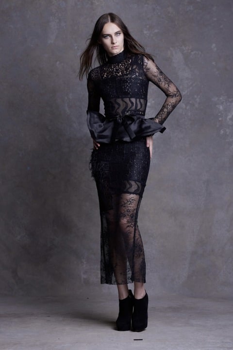 irfé IRFE Black Patchwork Lace Evening Dress