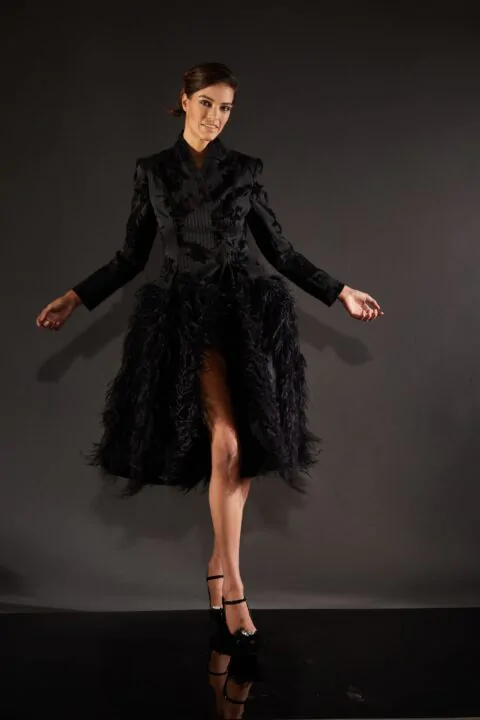 Irfé IRFE Black Roses Ostrich Feathers Coat