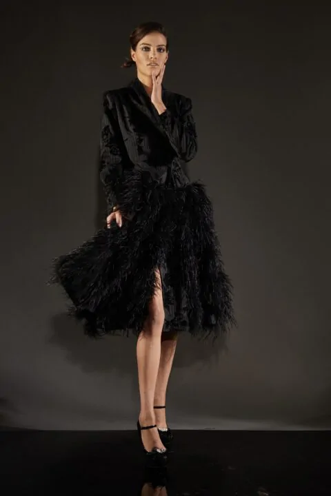 irfé IRFE Black Roses Ostrich Feathers Coat