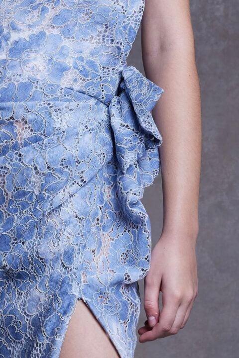 Irfé IRFE Blue Lace Bustier Cocktail Dress