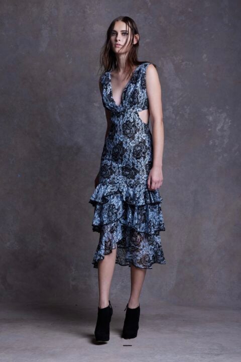 Irfé IRFE Blue Solstiss Cascading Lace Dress