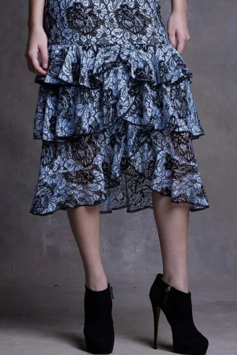 Irfé IRFE Blue Solstiss Cascading Lace Dress