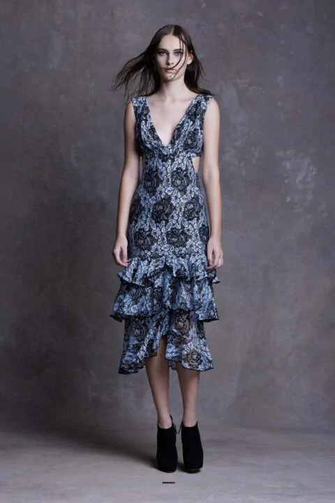 Irfé IRFE Blue Solstiss Cascading Lace Dress