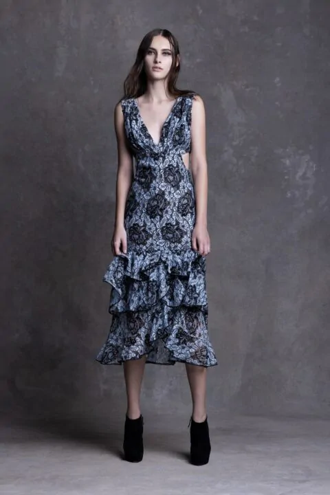 irfé IRFE Blue Solstiss Cascading Lace Dress