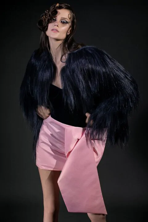 Irfé IRFE Dark Blue Goat Fur Short Coat