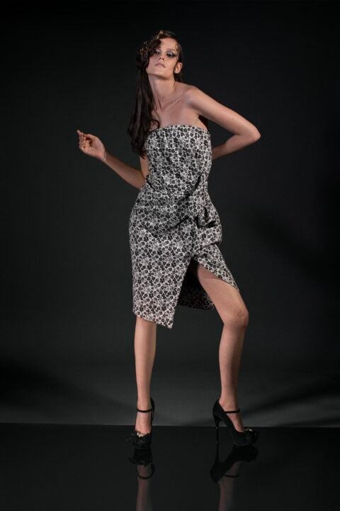 Irfé IRFE Floral Bustier Cocktail Dress