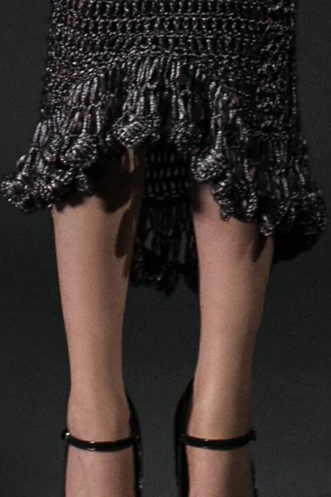 Irfé IRFE Grey Metallic Crochet Handmade Gown