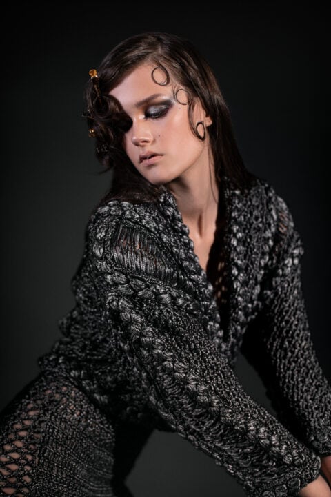 irfé IRFE Grey Metallic Crochet Handmade Gown