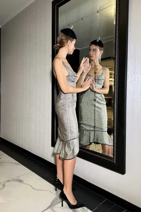 Irfé IRFE Metallic Brocade Cocktail Dress