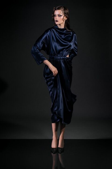 Irfé IRFE Navy Silk Evening Dress