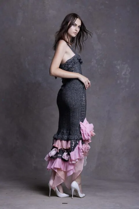 Irfé IRFE Pink Grey Crochet Handmade Dress