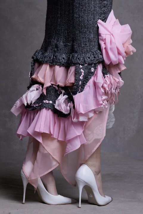 Irfé IRFE Pink Grey Crochet Handmade Dress