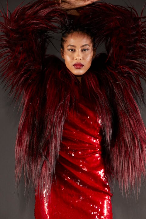 Irfé IRFE Red Goat Fur Short Coat