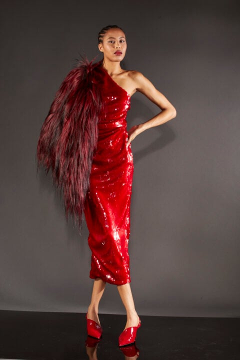 Irfé IRFE Red Goat Fur Short Coat