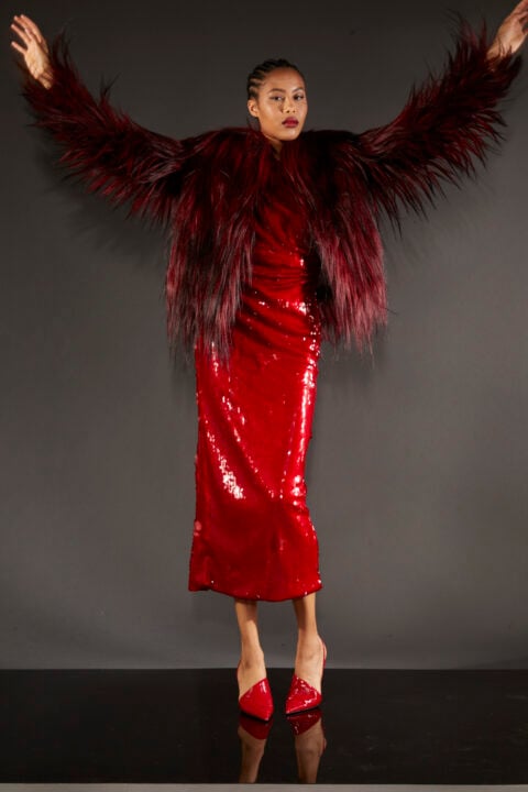 irfé IRFE Red Goat Fur Short Coat