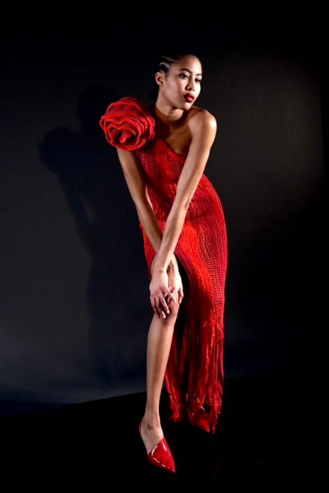 Irfé IRFE Red Rose Crochet Handmade Dress