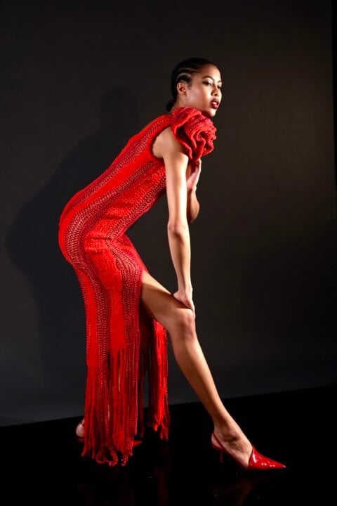 Irfé IRFE Red Rose Crochet Handmade Dress