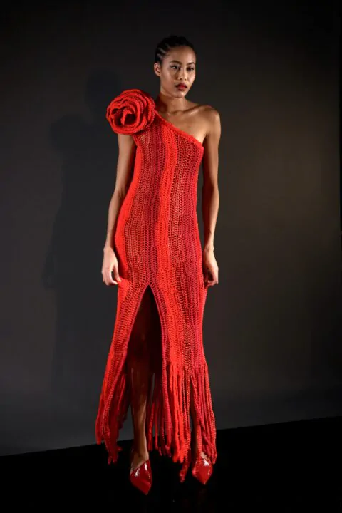 Irfé IRFE Red Rose Crochet Handmade Dress