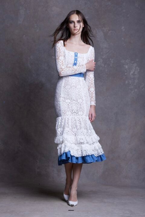 Irfé IRFE White Denim Flounce Lace Dress