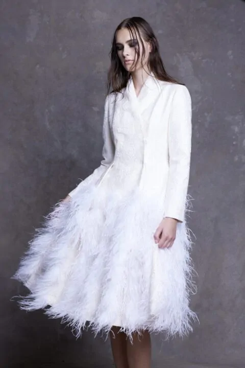 Irfé IRFE White Ostrich Feathers Brocade Coat