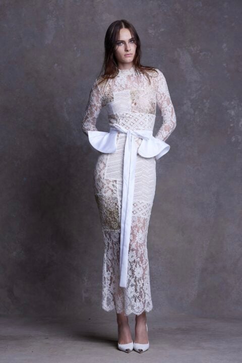 Irfé IRFE White Patchwork Lace Evening Dress