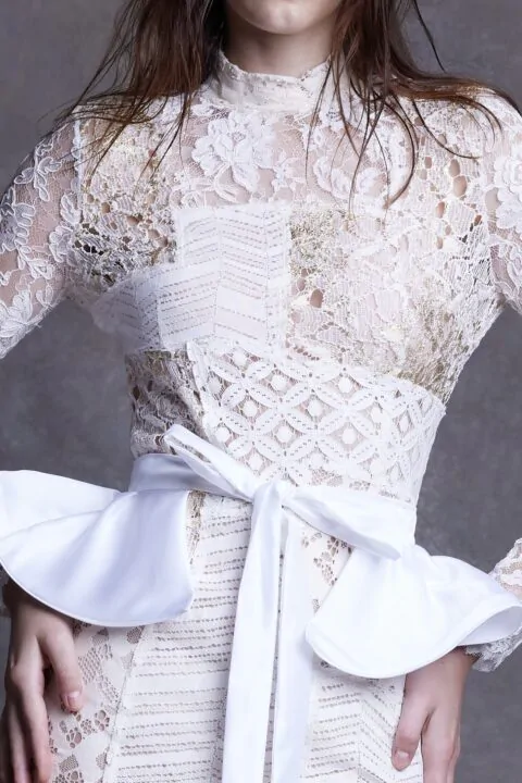 irfé IRFE White Patchwork Lace Evening Dress