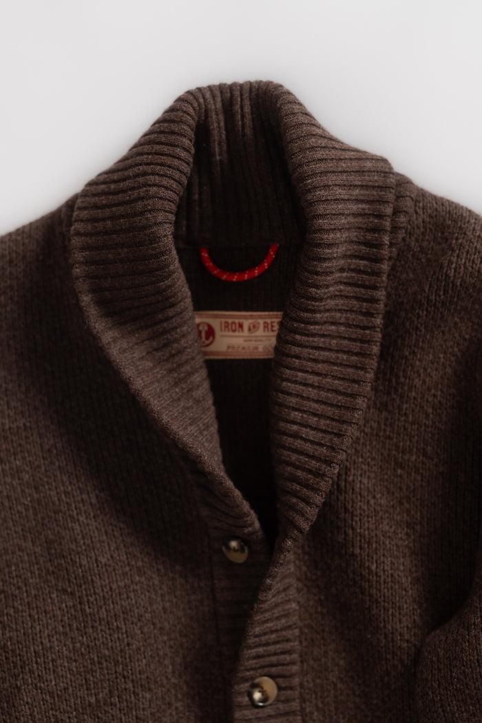 Iron And Resin Cabin Shawl Collar Sweater Heather Brown