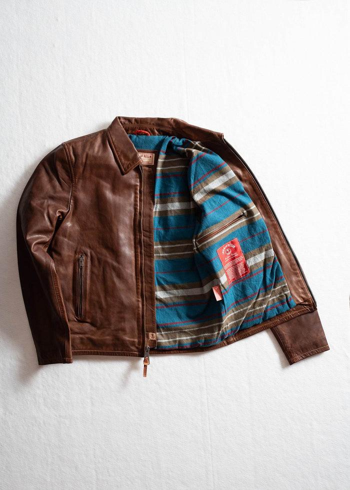 Iron And Resin Gambler Cow Leather Jacket Dark Cognac