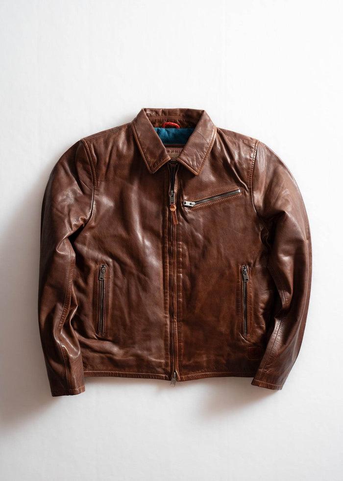 iron and resin Gambler Cow Leather Jacket Dark Cognac