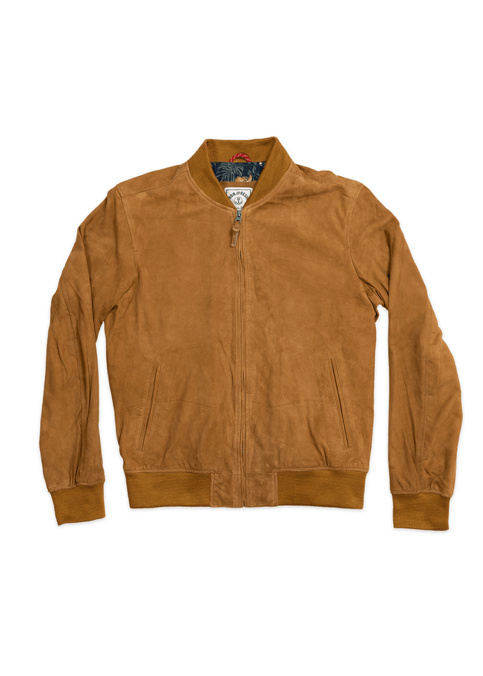 iron and resin Goat Suede Bomber Jacket Cognac