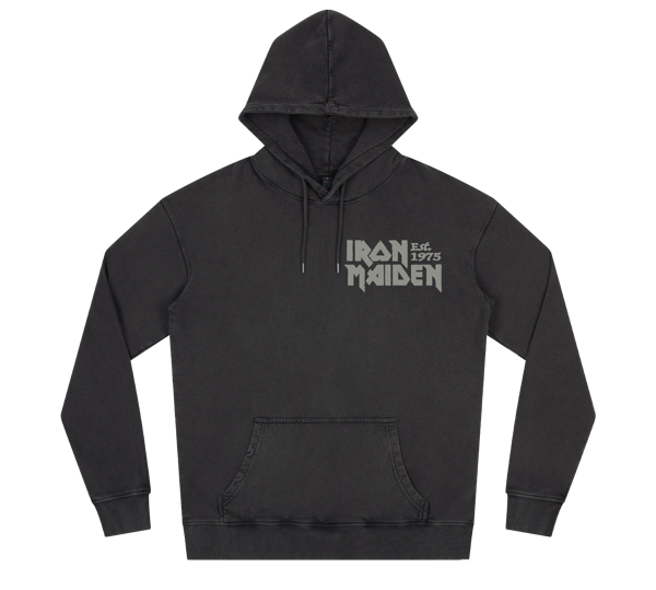 iron maiden 50th Logo Stamp Stonewashed Black Pullover Hoodie