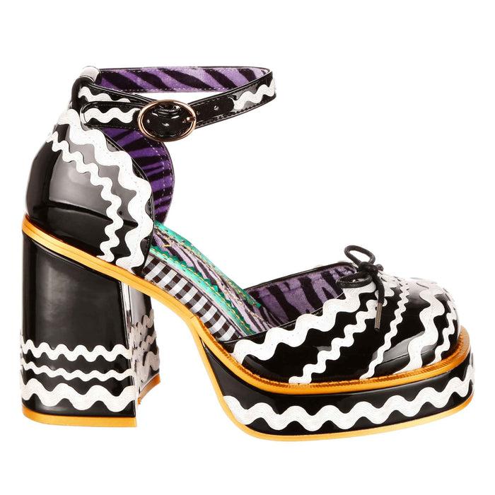 Irregular Choice Black And White 70s Platform Block Heeled Shoes | Sugar Cookie