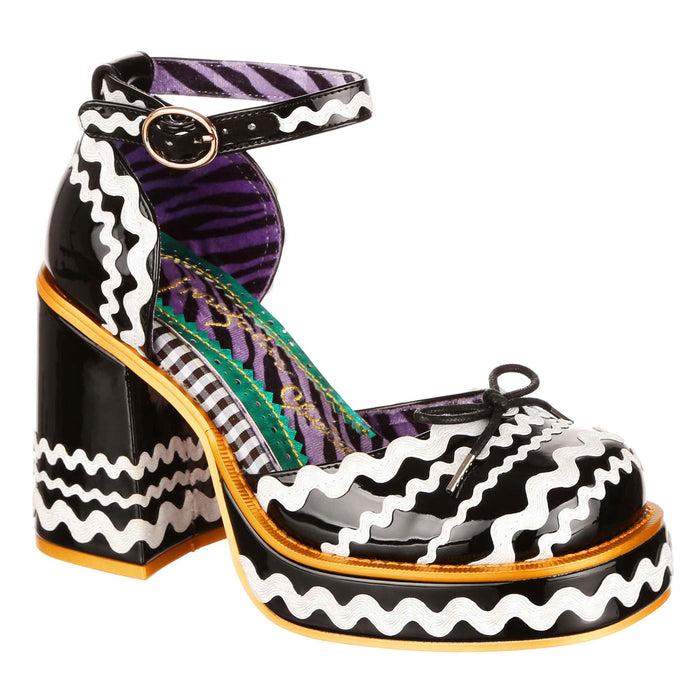 irregular choice Black and White 70s Platform Block Heeled Shoes | Sugar Cookie