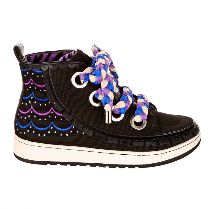 Irregular Choice Black Chunky Lace High Top Patterned Trainers | Magic Cupcake