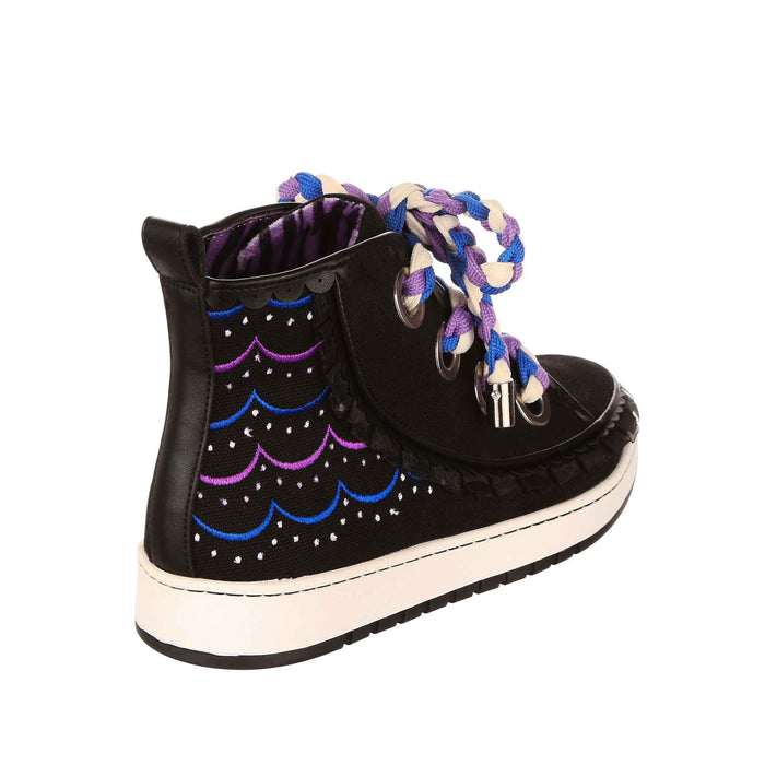 Irregular Choice Black Chunky Lace High Top Patterned Trainers | Magic Cupcake