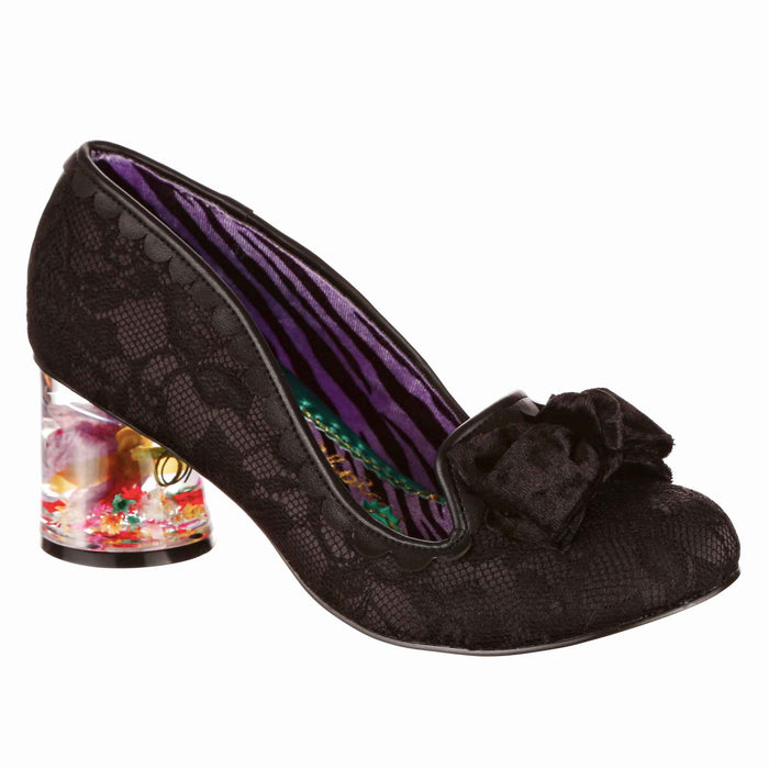 Irregular Choice Black Floral Block Heel Resin Art Heels | Frosted Flower